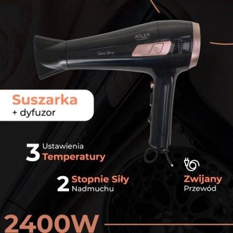 AD 2283 Suszarka ze zwijanym przewodem - 2400w + dyfuzor AD 2283 Suszarka ze zwijanym przewodem - 2400w + dyfuzor