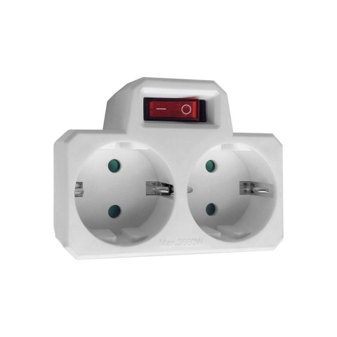 Rozgałęźnik 2x2P+Z (Schuko) z włącznikiem, biały Rozgałęźnik 2x2P+Z (Schuko) z włącznikiem, biały