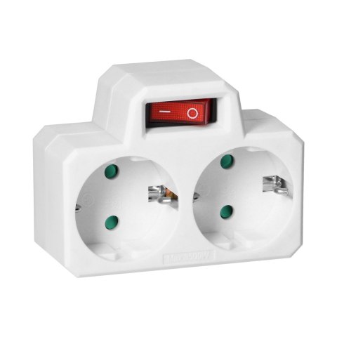 Rozgałęźnik 2x2P+Z (Schuko) z włącznikiem, biały Rozgałęźnik 2x2P+Z (Schuko) z włącznikiem, biały
