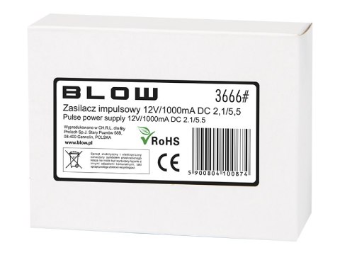 3666# ZASILACZ IM PULSOWY 12V/1000MA DC 2.1/5.5 (+) DO KAMER 3666# ZASILACZ IM PULSOWY 12V/1000MA DC 2.1/5.5 (+) DO KAMER