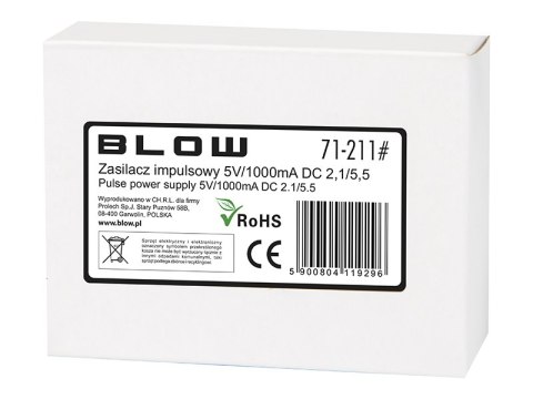 71-211# ZASILACZ IM PULSOWY 5V/1000MA 2,1/5,5 71-211# ZASILACZ IM PULSOWY 5V/1000MA 2,1/5,5