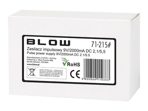 71-215# ZASILACZ IM PULSOWY 9V/2000MA 2,1/5,5 71-215# ZASILACZ IM PULSOWY 9V/2000MA 2,1/5,5