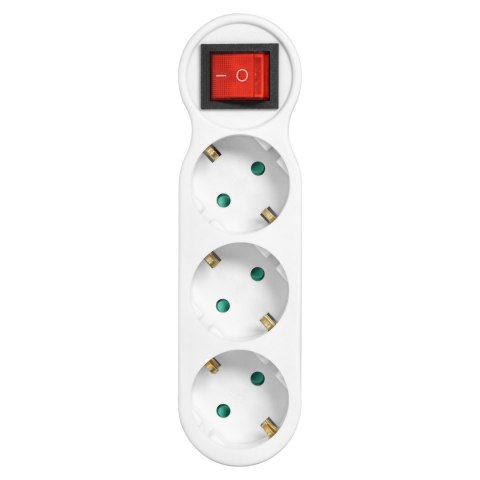 Rozgałęźnik 3x2P+Z (Schuko) z włącznikiem i wtyczką górną, biały Rozgałęźnik 3x2P+Z (Schuko) z włącznikiem i wtyczką górną, biały