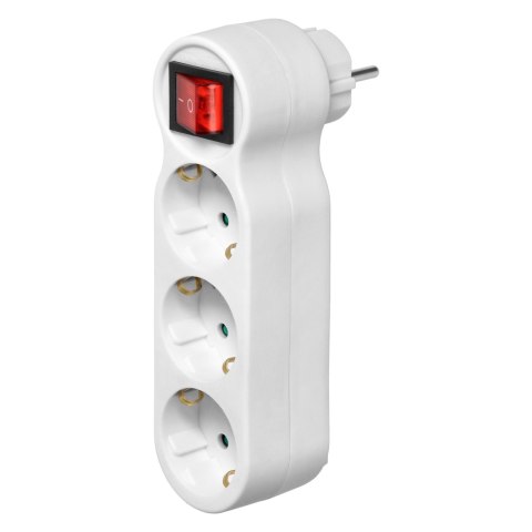 Rozgałęźnik 3x2P+Z (Schuko) z włącznikiem i wtyczką górną, biały Rozgałęźnik 3x2P+Z (Schuko) z włącznikiem i wtyczką górną, biały