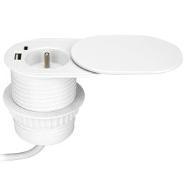 Gniazdo meblowe ?6cm, wpuszczane w blat z przesuwną pokrywką, ładowarką USB i przewodem 1,9m, 1x2P+Z (French), 2xUSB (typ A+C; P