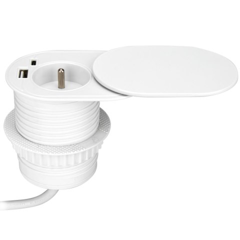 Gniazdo meblowe ?6cm, wpuszczane w blat z przesuwną pokrywką, ładowarką USB i przewodem 1,9m, 1x2P+Z (French), 2xUSB (typ A+C; P Gniazdo meblowe ?6cm, wpuszczane w blat z przesuwną pokrywką, ładowarką USB i przewodem 1,9m, 1x2P+Z (French), 2xUSB (typ A+C; P