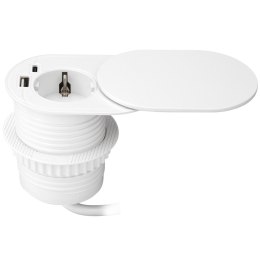 Gniazdo meblowe ?6cm, wpuszczane w blat z przesuwną pokrywką, ładowarką USB i przewodem 1,9m, 1x2P+Z (Schuko), 2xUSB (typ A+C; P