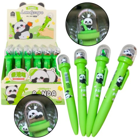 Długopis Żelowy Zielony Panda W Kopule Niebieski Tusz 0.5mm Długopis Żelowy Zielony Panda W Kopule Niebieski Tusz 0.5mm