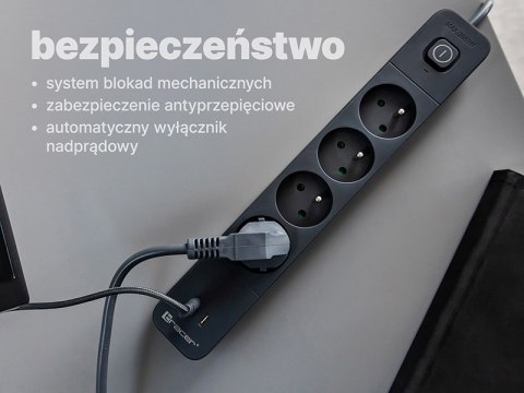 LISTWA ZASILAJĄCA ANTY PRZE PIĘCIOWA TRACER POWER LINE+ MOBILE READY 1.5 M (4 GNIAZDA + 1x USB A+ 1x TY PE C, PD18W) LISTWA ZASILAJĄCA ANTY PRZE PIĘCIOWA TRACER POWER LINE+ MOBILE READY 1.5 M (4 GNIAZDA + 1x USB A+ 1x TY PE C, PD18W)