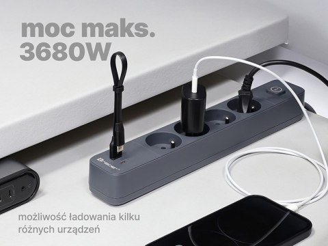 LISTWA ZASILAJĄCA ANTY PRZE PIĘCIOWA TRACER POWER LINE+ MOBILE READY 1.5 M (4 GNIAZDA + 1x USB A+ 1x TY PE C, PD18W) LISTWA ZASILAJĄCA ANTY PRZE PIĘCIOWA TRACER POWER LINE+ MOBILE READY 1.5 M (4 GNIAZDA + 1x USB A+ 1x TY PE C, PD18W)