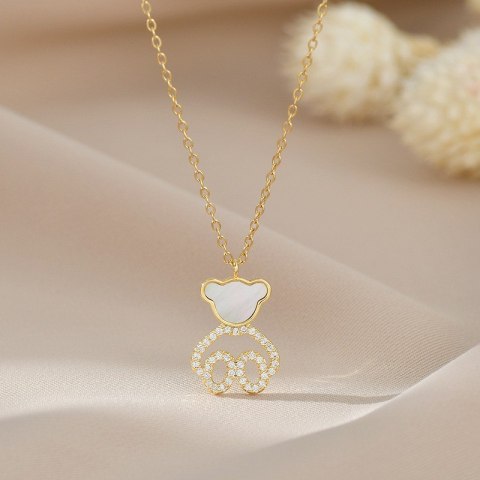 Naszyjnik stal szlachetna pozłacana 14k złotem, MIŚ masa perłowa, cyrkonie NST2169