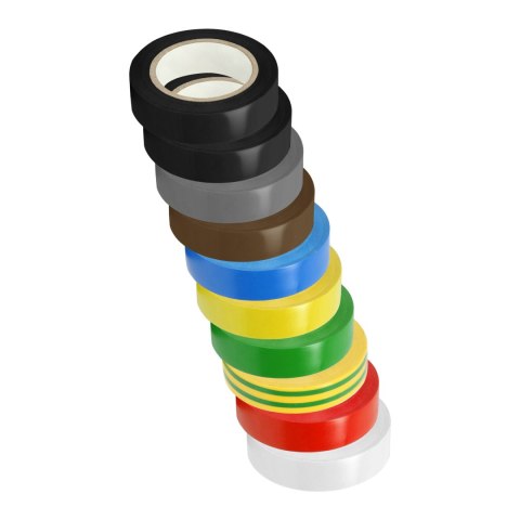 Zestaw 10 taśm 15mm, 2x czarna, szara, brązowa, niebieska, żółta, zielona, żółto-zielona, czerwona, biała, długość 10m Zestaw 10 taśm 15mm, 2x czarna, szara, brązowa, niebieska, żółta, zielona, żółto-zielona, czerwona, biała, długość 10m