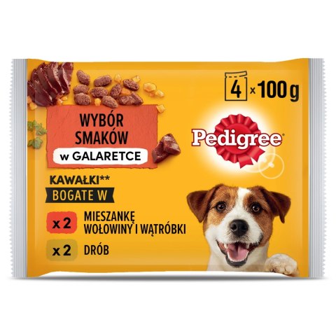 Pedigree Mokra Karma Dla Dorosłych Psów W Galaretce (Z Wołowiną, Z Drobiem) 4x100g Pedigree Mokra Karma Dla Dorosłych Psów W Galaretce (Z Wołowiną, Z Drobiem) 4x100g