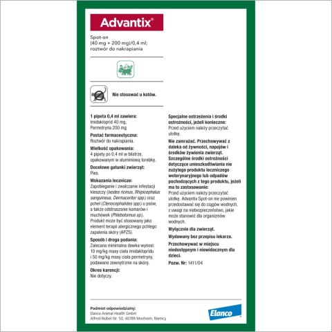 Bayer Advantix Krople Na Kleszcze I Pchły 4x0,4ml Bayer Advantix Krople Na Kleszcze I Pchły 4x0,4ml