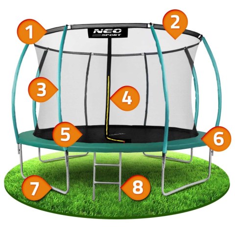 TRAMPOLINA OGRODOWA 12FT/374ĆM Z SIATKĄ, PROFILOWANYMI SŁUPKAMI I DRABINKĄ NEO-SPORT TRAMPOLINA OGRODOWA 12FT/374ĆM Z SIATKĄ, PROFILOWANYMI SŁUPKAMI I DRABINKĄ NEO-SPORT