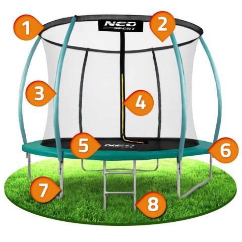 TRAMPOLINA OGRODOWA 8FT/252ĆM Z SIATKĄ, PROFILOWANYMI SŁUPKAMI I DRABINKĄ NEO-SPORT TRAMPOLINA OGRODOWA 8FT/252ĆM Z SIATKĄ, PROFILOWANYMI SŁUPKAMI I DRABINKĄ NEO-SPORT