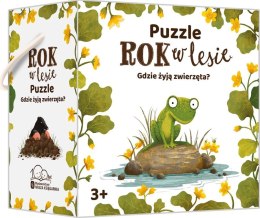 Puzzle rok w lesie. gdzie żyją zwierzęta