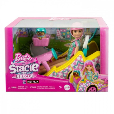 Lalka barbie stacie i pojazd filmowy gokart