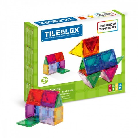 Klocki magnetyczne tileblox zestaw tęczowy 20 elementów Klocki magnetyczne tileblox zestaw tęczowy 20 elementów