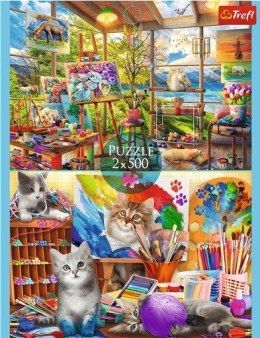 Puzzle 2x500 elementów sztuka malowania kotki
