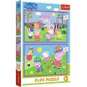 Puzzle 2x24 elementy Świnka peppa na placu zabaw