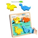 Układanka Tablica 2w1 Drewniana Edukacyjna Dinozaury Pisak