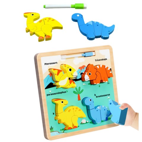 Układanka Tablica 2w1 Drewniana Edukacyjna Dinozaury Pisak Układanka Tablica 2w1 Drewniana Edukacyjna Dinozaury Pisak