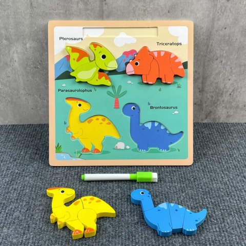 Układanka Tablica 2w1 Drewniana Edukacyjna Dinozaury Pisak Układanka Tablica 2w1 Drewniana Edukacyjna Dinozaury Pisak