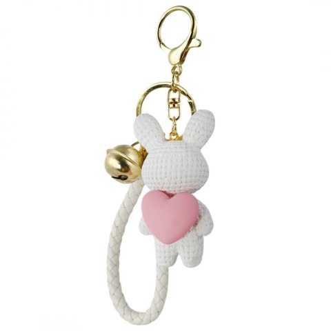 Brelok do kluczy z dzwoneczkiem KRÓLIK SWEET z SERCEM biały BRL360
