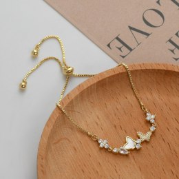 Bransoletka na rękę stal chirurgiczna pozłacana 14k złotem, MOTYLKI cyrkonie BST1530