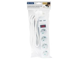 98-784# Przedłużacz sieciowy pr-470wsp/usb 4-gniazda+usb z uziemieniem+wyłącznik 3m biały 3x1,5mm