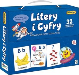 Gra litery i cyfry obrazkowe karty edukacyjne