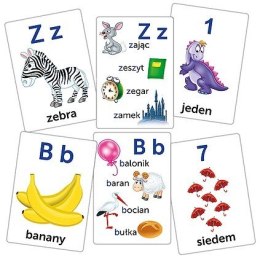 Gra litery i cyfry obrazkowe karty edukacyjne