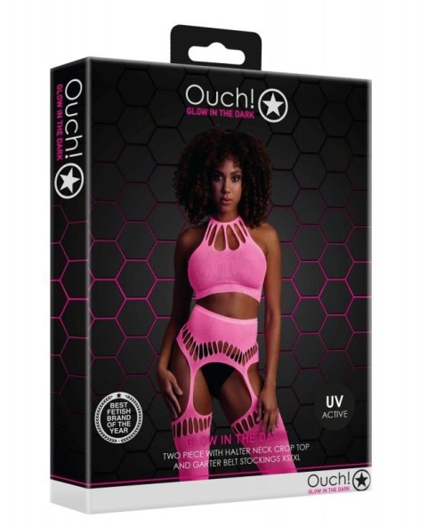 Two Piece with Crop Top and Stockings - Pink - XS/XL Two Piece with Crop Top and Stockings - Pink - XS/XL
