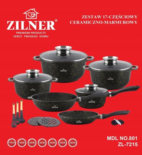 GARNKI MARMUROWO-CERAMICZNE 17 ELE. ZILNER GOLD ZL-7215 GARNKI MARMUROWO-CERAMICZNE 17 ELE. ZILNER GOLD ZL-7215