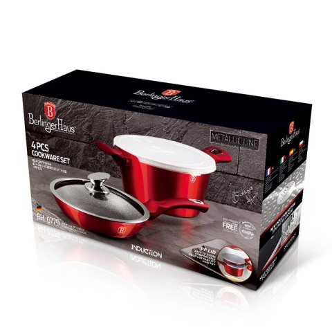 KOMPLET GARNKÓW 3-ele 24cm BERLINGER HAUS METALLIC BURGUNDY LINE BH-6779