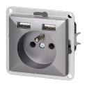 Gniazdo pojedyncze p/t 2P+Z z ładowarką Pearl, 16A, 250V, PT-16P/USB, antracyt