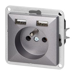 Gniazdo pojedyncze p/t 2P+Z z ładowarką Pearl, 16A, 250V, PT-16P/USB, antracyt
