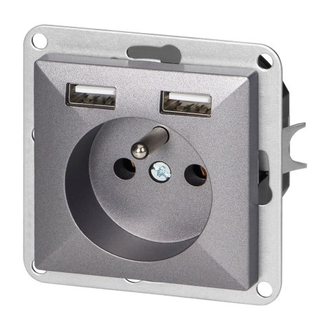 Gniazdo pojedyncze p/t 2P+Z z ładowarką Pearl, 16A, 250V, PT-16P/USB, antracyt Gniazdo pojedyncze p/t 2P+Z z ładowarką Pearl, 16A, 250V, PT-16P/USB, antracyt