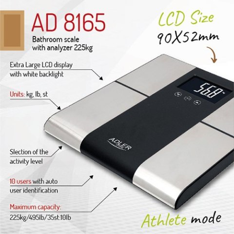 AD 8165 WAGA ŁAZIENKOWA Z ANALIZATOREM - 225KG AD 8165 WAGA ŁAZIENKOWA Z ANALIZATOREM - 225KG