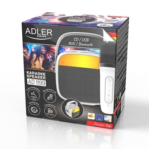 AD 1199 WHITE GŁOŚNIK DO KARAOKE Z MIKROFONEM - SD/USB/AUx/BLUETOOTH AD 1199 WHITE GŁOŚNIK DO KARAOKE Z MIKROFONEM - SD/USB/AUx/BLUETOOTH