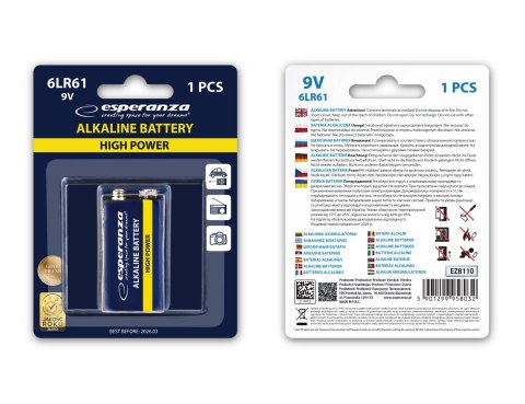 EZB110 Esperanza bateria alkaliczna 6lr61 1szt blister EZB110 Esperanza bateria alkaliczna 6lr61 1szt blister