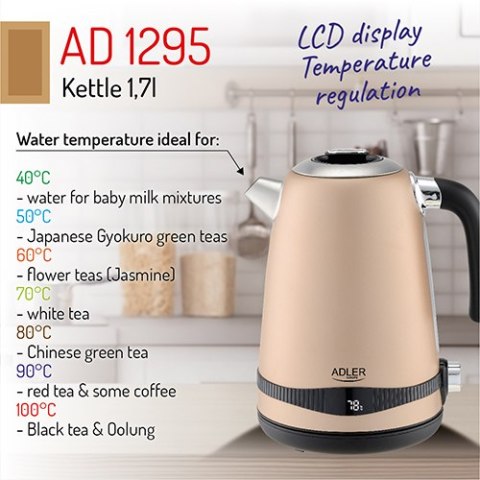 AD 1295 GOLD CZAJNIK METALOWY 1,7L Z LCD & REGULACJĄ TEM PERATURY AD 1295 GOLD CZAJNIK METALOWY 1,7L Z LCD & REGULACJĄ TEM PERATURY
