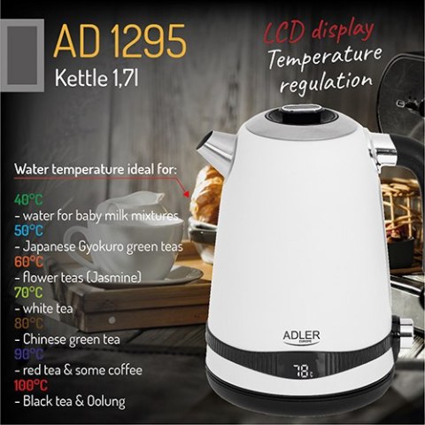 AD 1295 WHITE CZAJNIK METALOWY 1,7L Z LCD & REGULACJĄ TEM PERATURY AD 1295 WHITE CZAJNIK METALOWY 1,7L Z LCD & REGULACJĄ TEM PERATURY