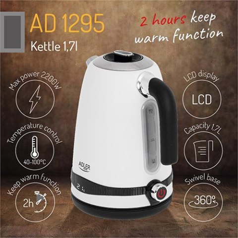 AD 1295 WHITE CZAJNIK METALOWY 1,7L Z LCD & REGULACJĄ TEM PERATURY AD 1295 WHITE CZAJNIK METALOWY 1,7L Z LCD & REGULACJĄ TEM PERATURY