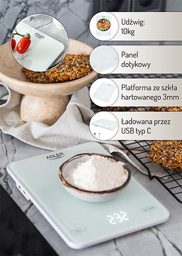 AD 3177 WHITE WAGA KUCHENNA 10KG ŁADOWANA PRZEZ USB AD 3177 WHITE WAGA KUCHENNA 10KG ŁADOWANA PRZEZ USB