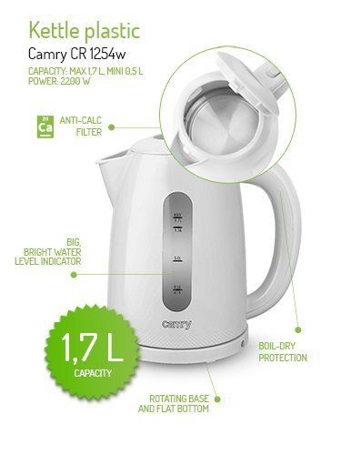 CR 1254 WHITE CZAJNIK PLASTIKOWY 1,7 L CR 1254 WHITE CZAJNIK PLASTIKOWY 1,7 L