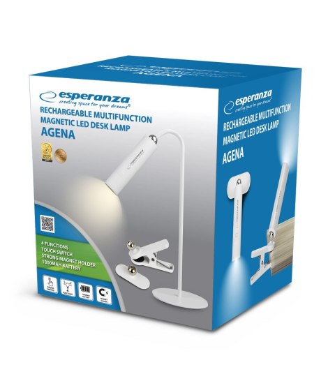 ELD118W Esperanza lampka biurkowa led 3w1 agena biała ELD118W Esperanza lampka biurkowa led 3w1 agena biała