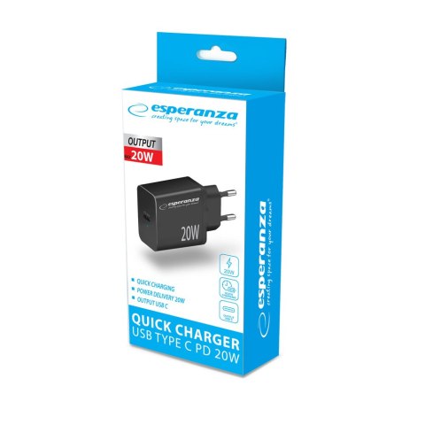 EZC104K ES PERANZA ŁADOWARKA SIECIOWA 20W USB-C PD CZARNA EZC104K ES PERANZA ŁADOWARKA SIECIOWA 20W USB-C PD CZARNA