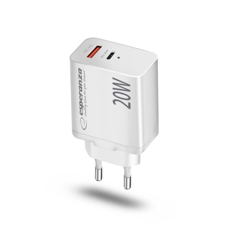 EZC105W ES PERANZA ŁADOWARKA SIECIOWA 20W USB-C PD 20W / USB-A qC 3.0 18W BIAŁA EZC105W ES PERANZA ŁADOWARKA SIECIOWA 20W USB-C PD 20W / USB-A qC 3.0 18W BIAŁA
